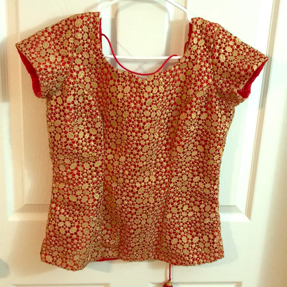 Gorgeous red indian ethnic top with gold net work